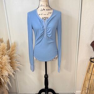 Moda International Blue Long Sleeve Top Women's size Medium